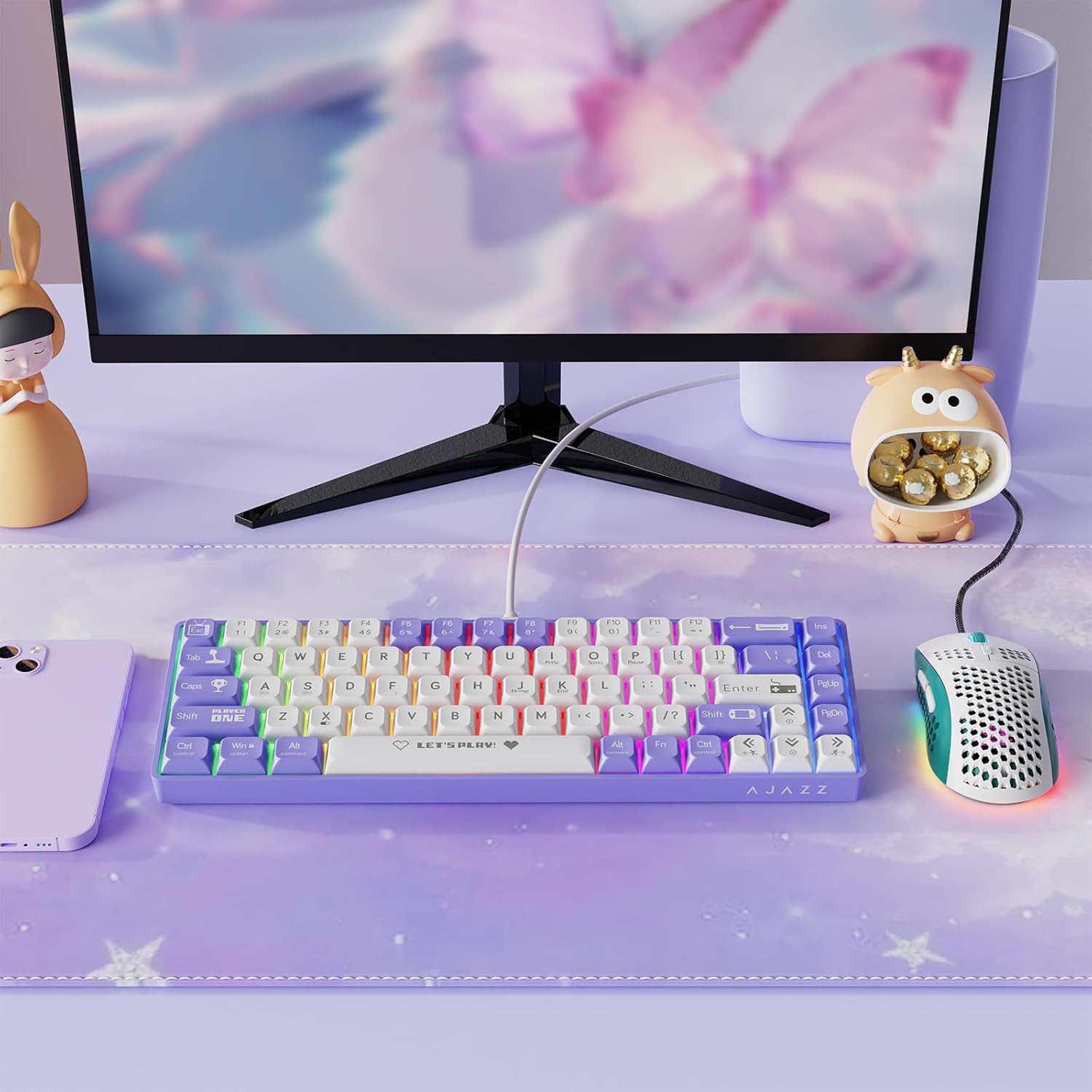 AJAZZ Keyboard AK680 Mechanical Gaming Keyboard Wired Purple/White AJAZZ Keyboard AK680 Mechanical Gaming Keyboard Wired Purple/White